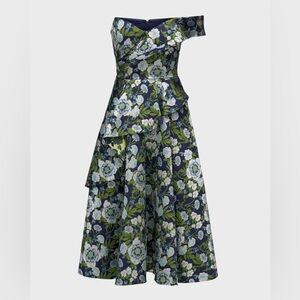 Theia Tatum Peplum A Line Midi Dress